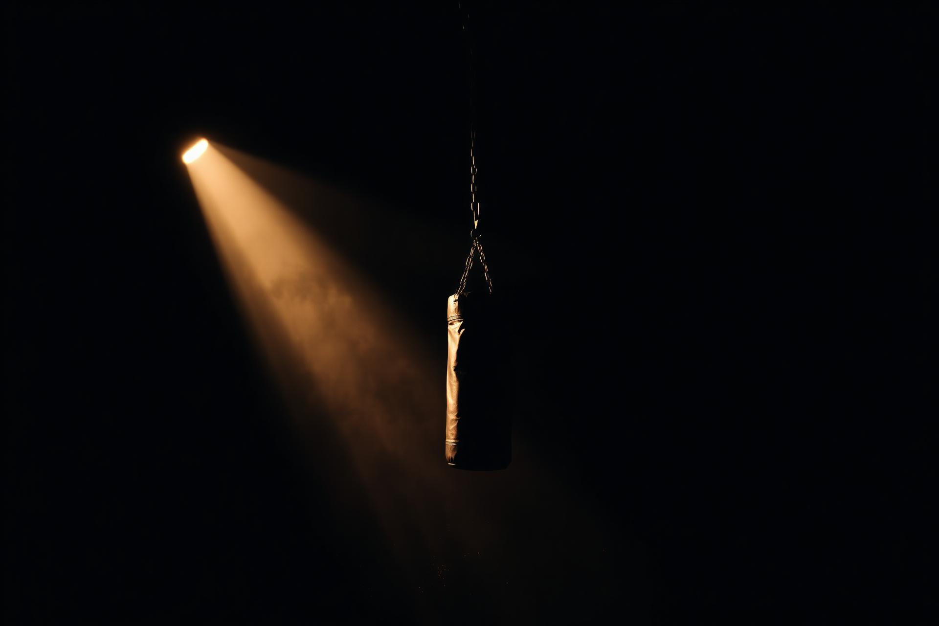 Heavy punching bag in a single beam of light